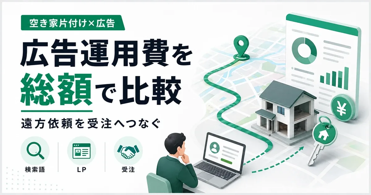 空き家片付け業者のリスティング広告運用代行費用|予算・LP・受注計測の比較